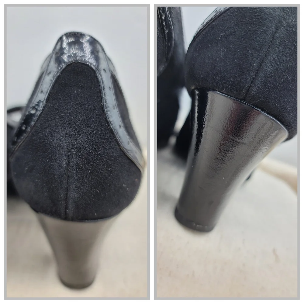 Clarks Artisan Diamond Shine Mary Jane Pumps Black Suede Patent 10" Footbed - Picture 9 of 15